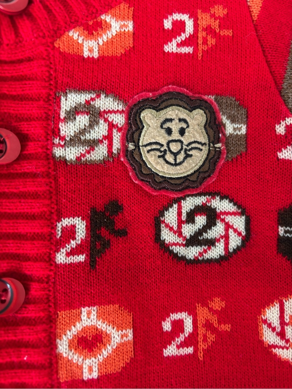 Red Patterned Button-Front Sweater - Picture 3 of 5